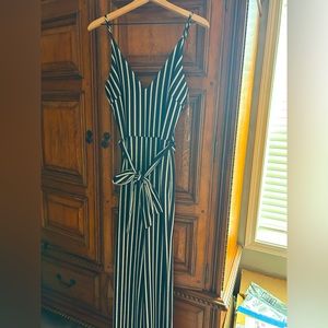 Striped blue and white jump suit